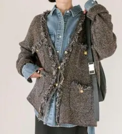 リヴドロワ　ツイードニット　カーディガン　ブラウン