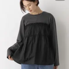 レプシム　長袖　トップス　グレー　ブラック　ビスチェ風　切り替え　Tシャツ