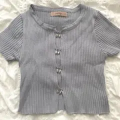 Audrey グレー 半袖リブニットカーディガン