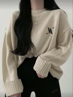 SHEIN ベージュ ロゴ入り ニット セーター 長袖