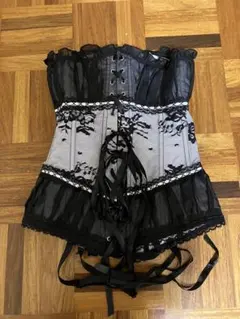 ゴスロリ・ロリータ コルセット 黒レース　ガーターベルト対応