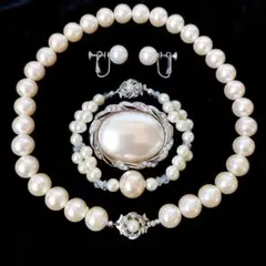 11.5mm 大振 パール ネックレス ハーフパール ブローチ 4点セットj82