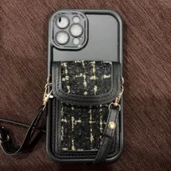 【新品未使用】ツイード風iPhon12 Pro Maxケース ストラップ付き