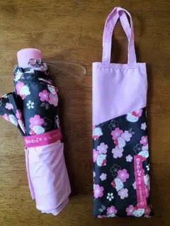 ハローキティ 折りたたみ傘 桜柄 ピンク 黒 サンリオ