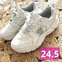 【L】厚底スニーカー ホワイト韓国デザイン 24.5cmのサムネイル