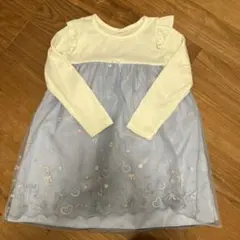 長袖フリルワンピース 白・水色刺繍