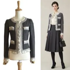 【TO BE CHIC】 ウール ノーカラージャケット 38 グレー