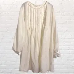 アースm&e 長袖 プリーツ シフォン ブラウス 丈長 チュニック シャツワンピ