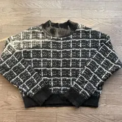 チェック柄ニットセーター 長袖 黒白 GRL
