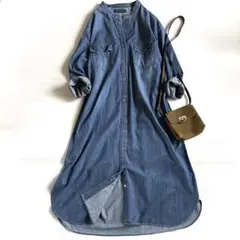 美品 アーバンリサーチ バンドカラー オーバーシャツ デニムワンピース