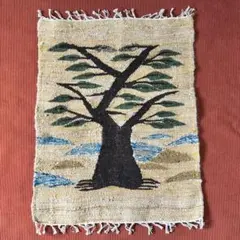 スウェーデン製 ヴィンテージ 手織り 北欧伝統織物 マット 木　手紡ぎ　ウール