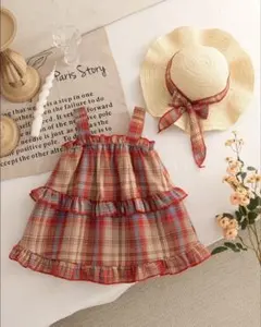 新品 ベビー チェック セットアップ 帽子付き 韓国子供服