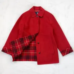 バーバリーロンドン　カシミヤ混　ステンカラーコート　ダブルフェイス　赤　11号