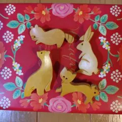 木製　ブローチ　動物　4個セット　昭和レトロ