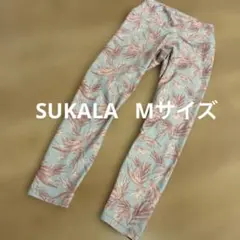 SUKALA Mサイズ ハイウエスト ヨガパンツ 水色とピンクの葉柄