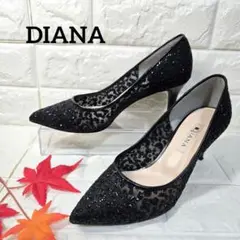 DIANA✨美品✨️レースハイヒール グリッター ブラック 23cm