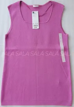 新品未使用タグ付き　ＧＵ　リブスクエアネックニットタンクトップ　Ｌ　ピンク