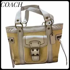 COACH コーチ　トートバッグ ストロー レザー かごバッグ ホワイト 夏