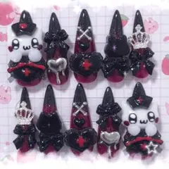 【現品】ネイルチップ 量産型 地雷系 サブカル 平成女児 黒 赤 ゴシック 5