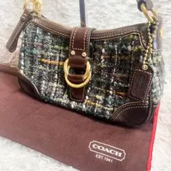 美品✨コーチ アクセサリーポーチ ソーホー ワンショルダー ツイードスウェード