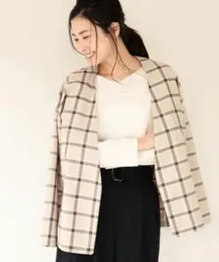 ビッグチェックノーカラージャケット