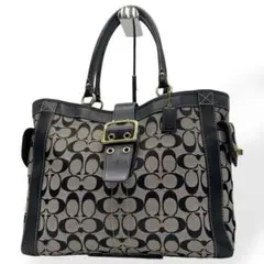極美品　COACH コーチ　トートバッグ　キャンバス　レザー　シグネチャー　黒