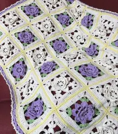 ハンドメイド　マルチカバー　お花モチーフ　ブランケット　ソファカバー