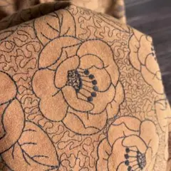 ラスト❣️コットンシーチング表起毛刺繍生地 ブラウン系刺繍有効幅140×200cm