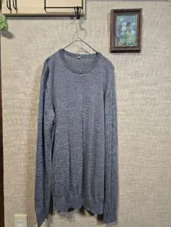 グレー ニットセーター XLサイズ 長袖　毛100% イオン　古着　レディース