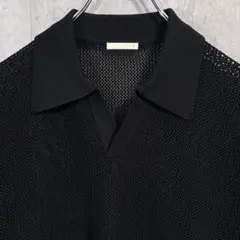 GUウォッシャブルニットスキッパーポロシャツ（5分袖)ブラックM 2024SS
