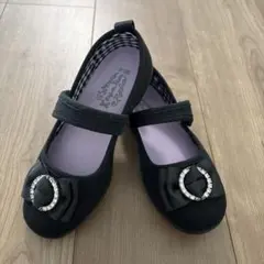 黒いリボン装飾のフォーマルシューズ 女の子 20cm 発表会 卒園式 入学式