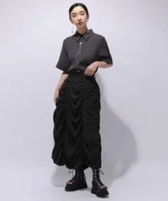 USED HARE ハレ ドロストギャザースカート フリー 黒 ブラック ロングのサムネイル