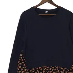 【美品】カネヤ ニット切り替えワンピース レオパード柄 ロング丈 ウエストマーク