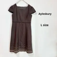 Aylesbury アリスバーリー　ワンピース　L ブラウン　花柄刺繍　ひざ丈のサムネイル