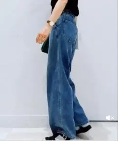 GLOBAL WORK デニムハイウエスワイドパンツ ブルーデニムSのサムネイル