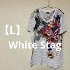 White Stag 花柄ストライプ 半袖Tシャツ 【L】
