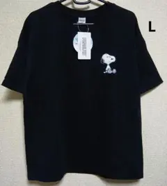スヌーピー レディース L サガラ刺繍 Tシャツ ブラック 黒のサムネイル
