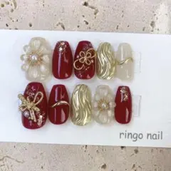 ネイルチップ 和装 成人式 袴 振袖 赤 お花 ニュアンス ミラー サイズ変更