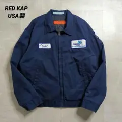 RED KAP USA製ワークジャケットネイビー企業刺繍ロゴ L 雰囲気系ペンキ