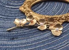 ゴールド 花 パール ブローチ アンティーク風