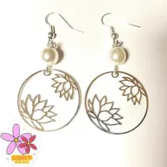 蓮の花 フープピアス 和 レトロ ハンドメイド 正月 成人式 着物 アンティーク