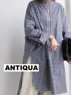 【antiqua】ギンガムチェックシャツ　ロングシャツのサムネイル