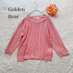 ゴールデンベア【M】 ピンク ニットセーター 長袖 綿　アクリル　カジュアル