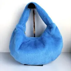 ファー素材 フワモコ水色 トートバッグ