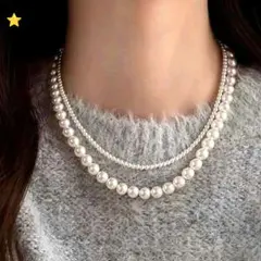パール二重ネックレス　カジュアル　エレガント　個性的　フォーマル　シンプル