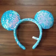 ディズニー カチューシャ ミッキー スパンコール 水色