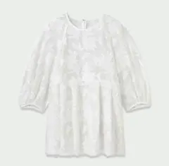 PLSTカットジャカードペプラムブラウス（7分袖）ホワイト