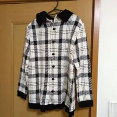 白黒チェック 長袖シャツ リボン付き　Mサイズ