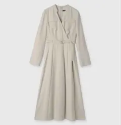 anuans ダブルサテンノーカラータックワンピース