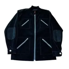 VINTAGE 80's 八の字　ジップ　コーデュロイ　レザーパッチ　ジャケット